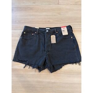 Levis 501 Original High Rise Denim Shorts Black Raw Hem Size 34 NEW